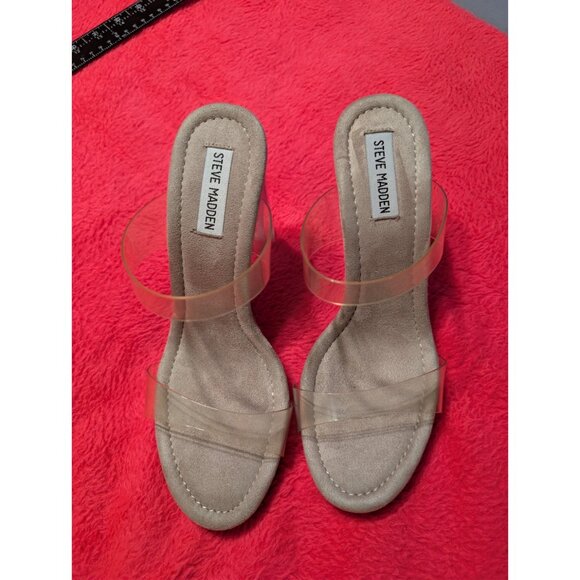 Steve Madden GLASSY Nude Clear Strap Lucite Block Heel Sandals 10M - Picture 2 of 7